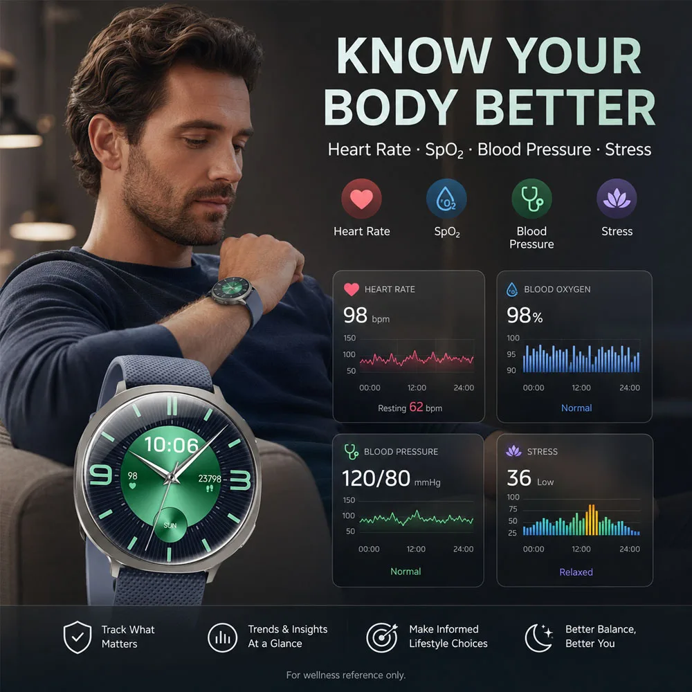 New Smart Watch Tracking Fitness Voice Assistant IP68 Waterproof Flashlight Health Round Curved Screen  Smartwatch Men Women view 5