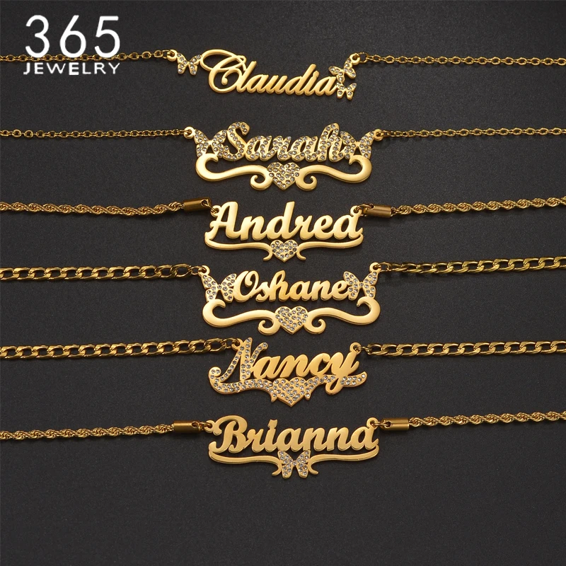 365 New Personalized Name Heart Necklace for Women Stainless Steel Custom Letters Sparkling Twist Chain Jewelry Christmas Gifts
