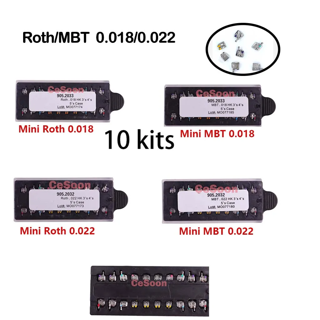 200Pcs/10 Kits Dental Orthodontic Metal Brackets Braces Mini Roth/MBT Slot 0.018/0.022 3 4 5 Hooks Dentistry Ortho Materials