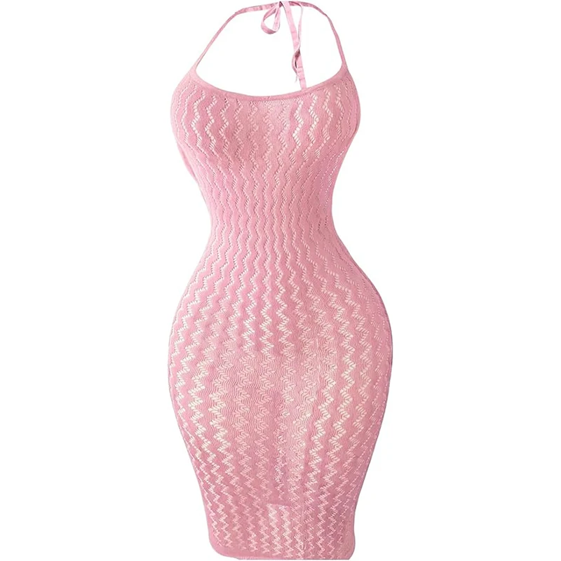Mesh Beach Cover Up Dress Women hollow Out Sheer Fishnet Bodycon Dress Sexy Music Festival Rave Outfit Swimwear Coverups - view 6