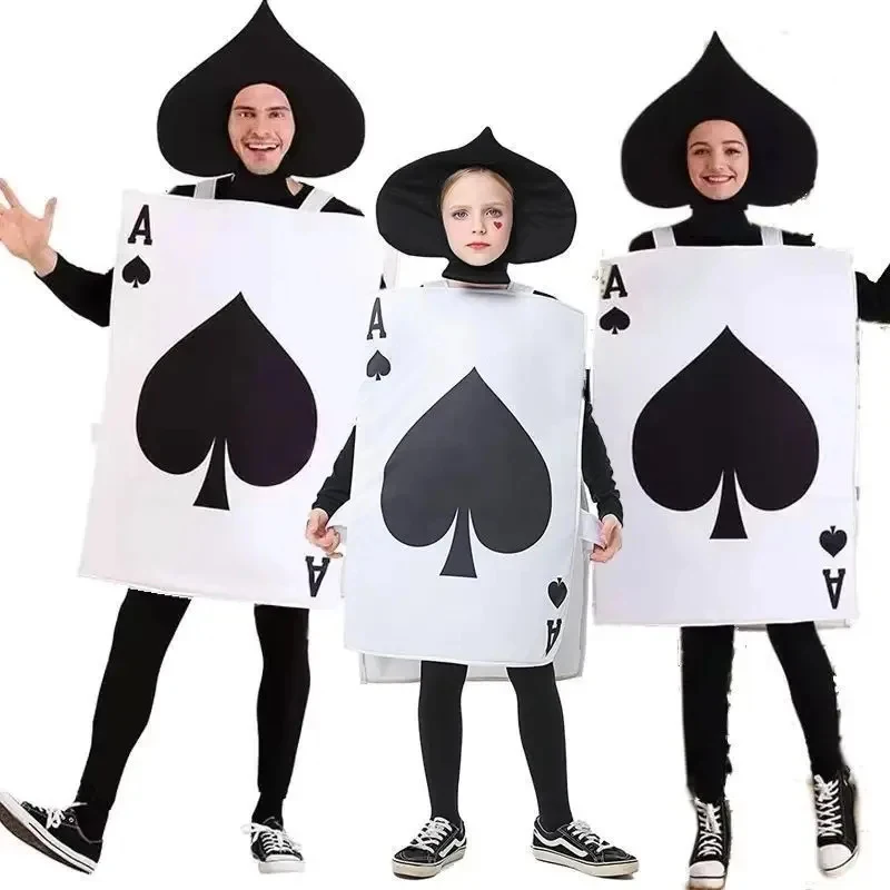 

New Halloween Cosplay Costume Adult Spades Ace Hearts Red Alice in Wonderland Stage Playing Card Kids Dress Up Outfit 2026★