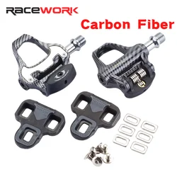 RACEWORK Road Bike Pedals Carbon Fiber 4 Bearings Suitable forKEO and SPD System with Cleats Ultralight Bicycle Parts