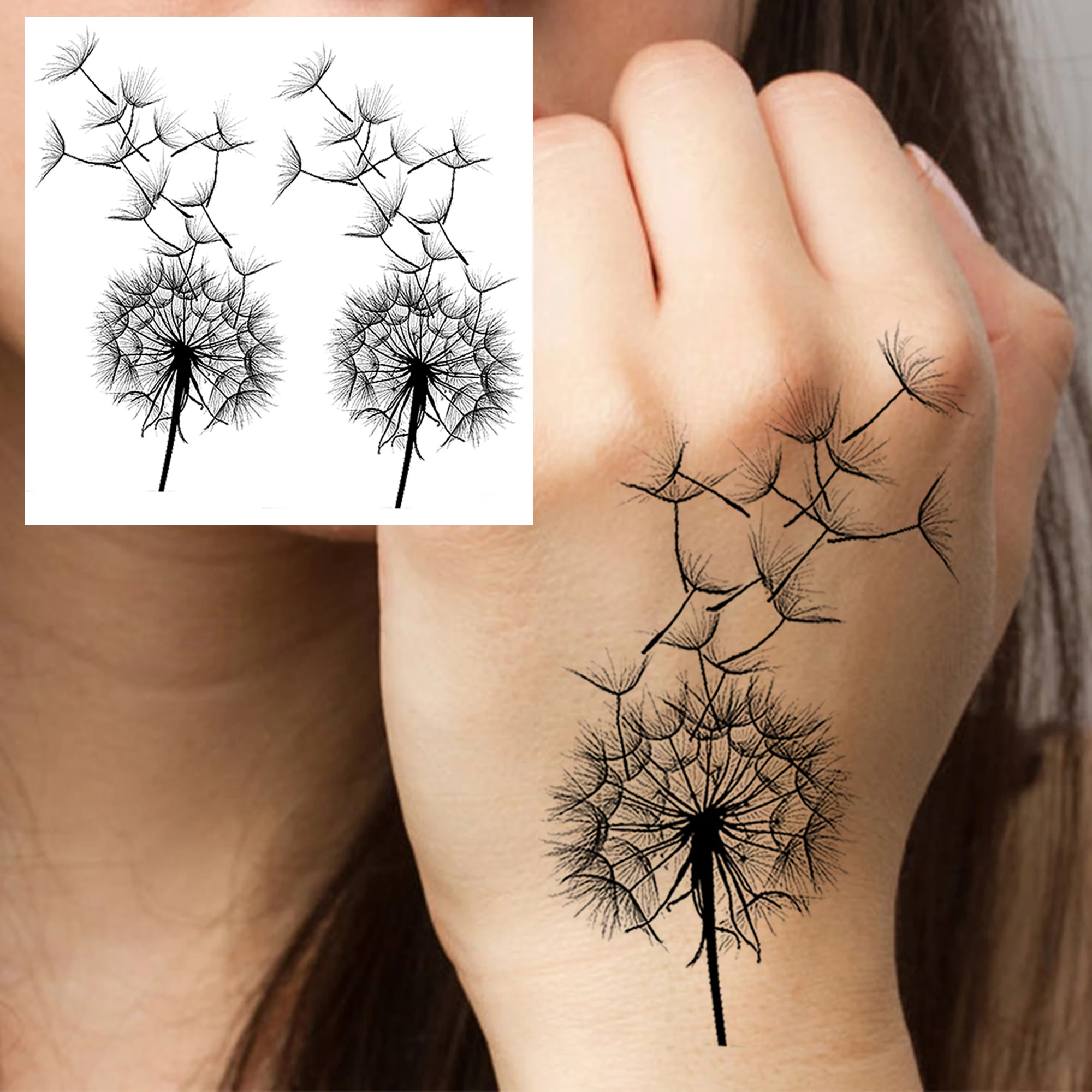 1 Sheet Lotus Rose Flower Leaves Temporary Tattoos Adult Hands Finger, Fake Tattoo Stickers Waterproof Realistic Tatoo Last Long