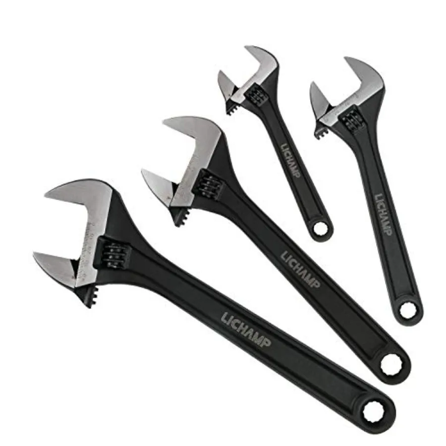 

4-Piece CR-V Adjustable Wrench Set, Industrial Grade Drop Forged Chrome Vanadium Steel Black Oxide Finish Wide Jaw, 6, 8, 10, 1