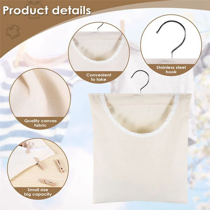 

ABMI-Handy Laundry Clothespin Bag, Semi-Closed Canvas Clothespin Storage Hanger Bag, Hanging Storage Organizer Laundry