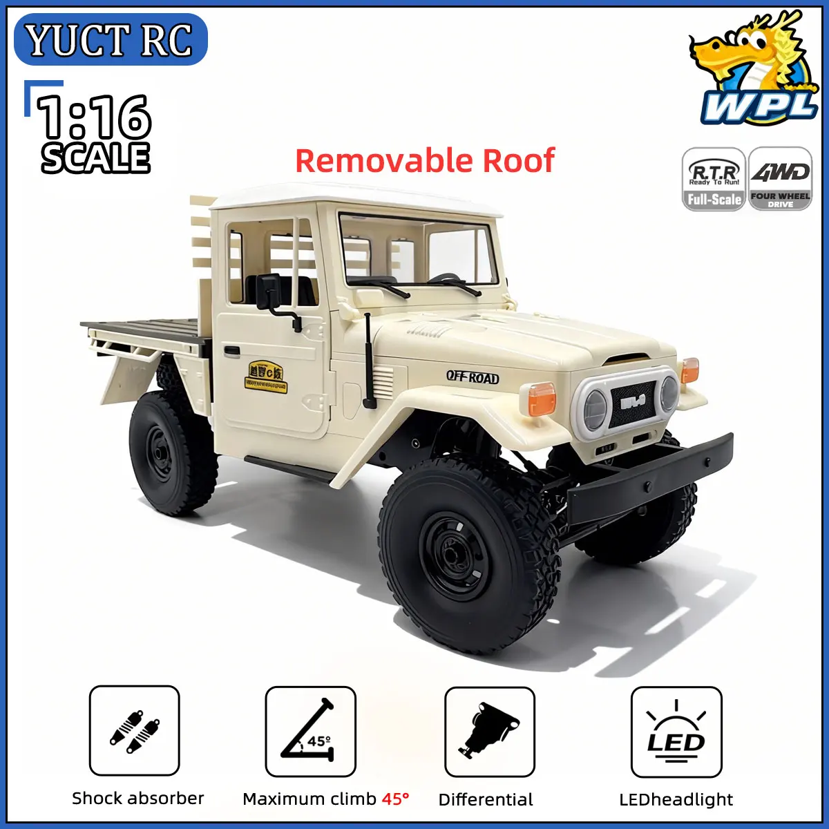 

1:16 Wpl C44 4WD RC Off Road Climbing Car Professional Remote Control Model Toy