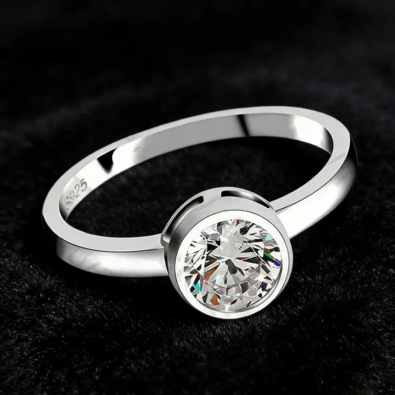 Heißer Verkauf Neue Mode Runde CZ Kristall Hochzeit Engagement 925 Sterling Silber Ringe Für Frauen Jahrestag Finger Ring Schmuck