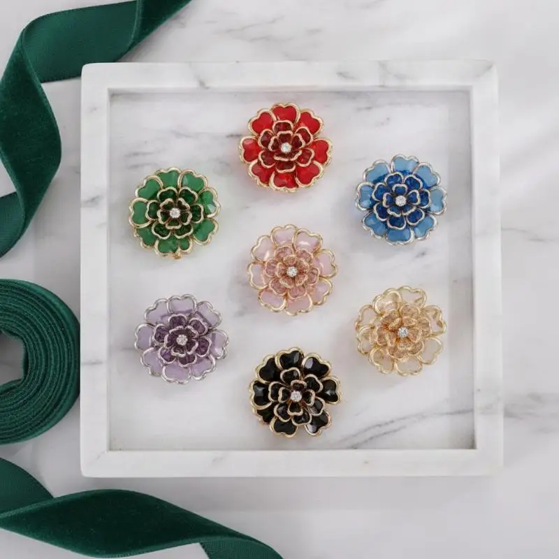 Rhinestone Flower Button Covers Fashion Shiny Decorative Buckles for DIY Craft Sewing Project Clothing Dress Decor