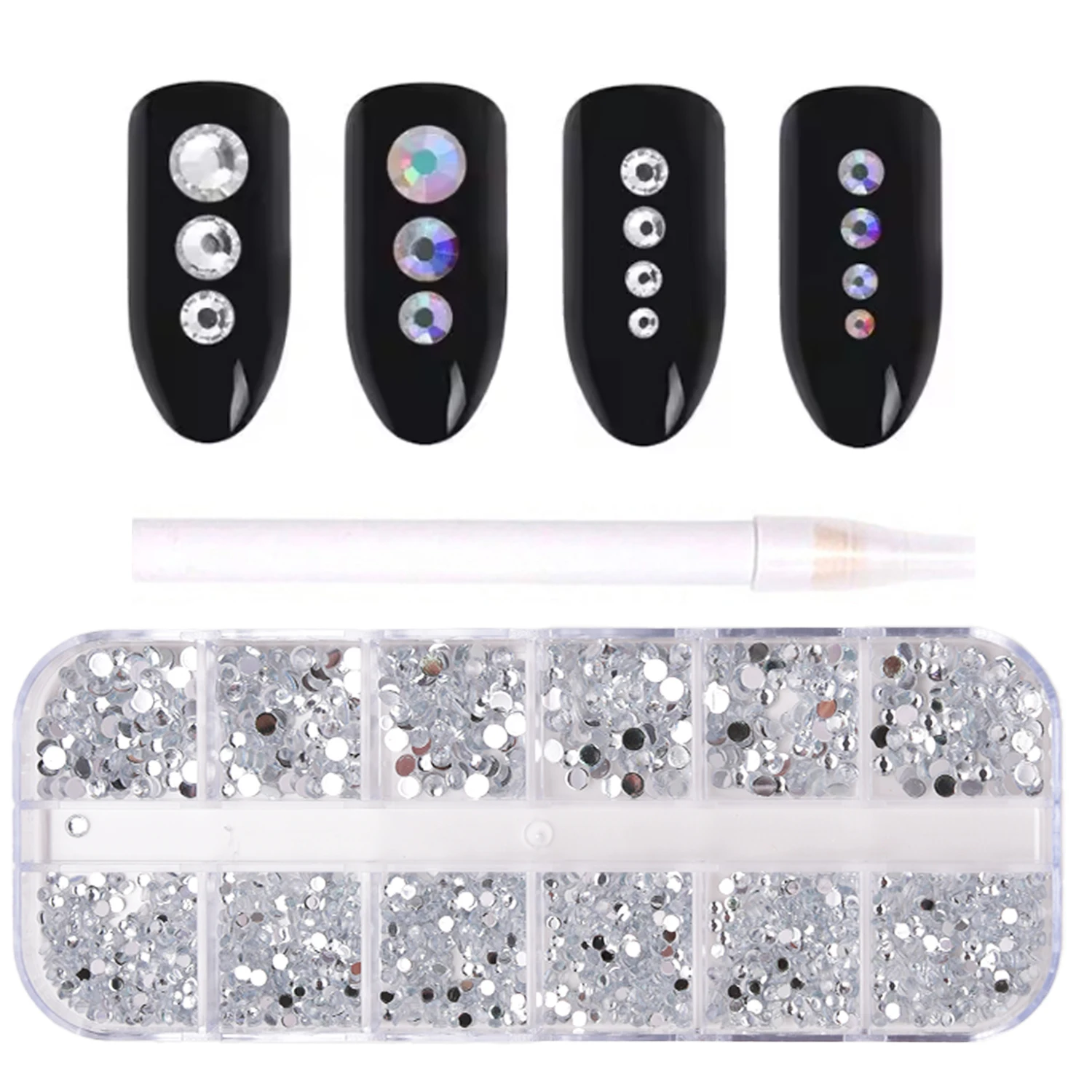 Clear Glass pink  Glass Crystal Nail Art Gems 12grids Flatback  Mixed Nail Art Rhinestone Non-Hotfix Diamond Nail Deco