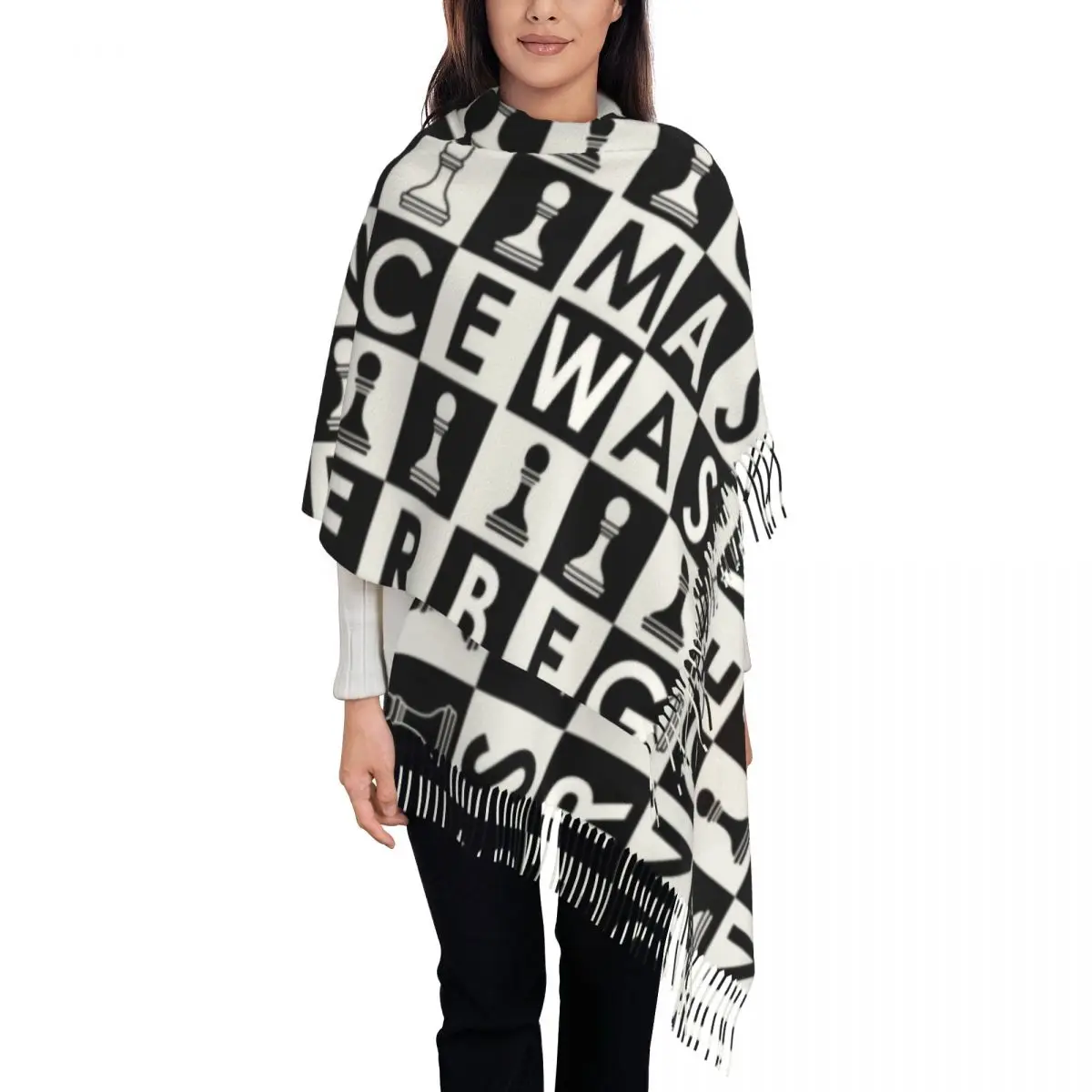 Chess Quote Scarf Wrap Women Long Winter Fall Warm Tassel Shawl Unisex Board Game Lover Scarves