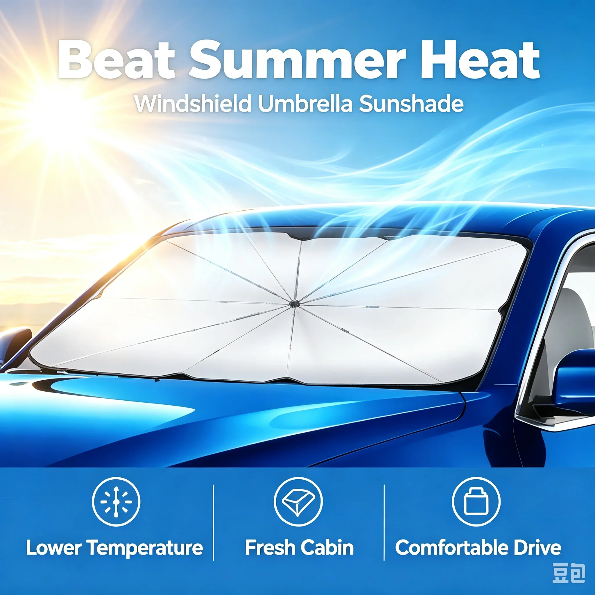 Car Sunshade Windshield Umbrella with 360°Rotation Bendable Handle Front Window Sun Shade UV Protection Summer Car