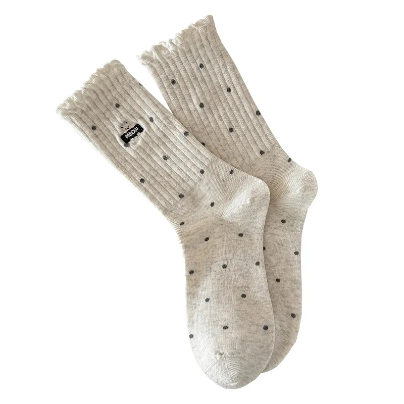 5 par damskich skarpetek Nowe trendy Haftowane, urocze skarpetki z kreskówkami Oddychające, długie, codzienne skarpetki damskie z bawełny w kropki Nowości