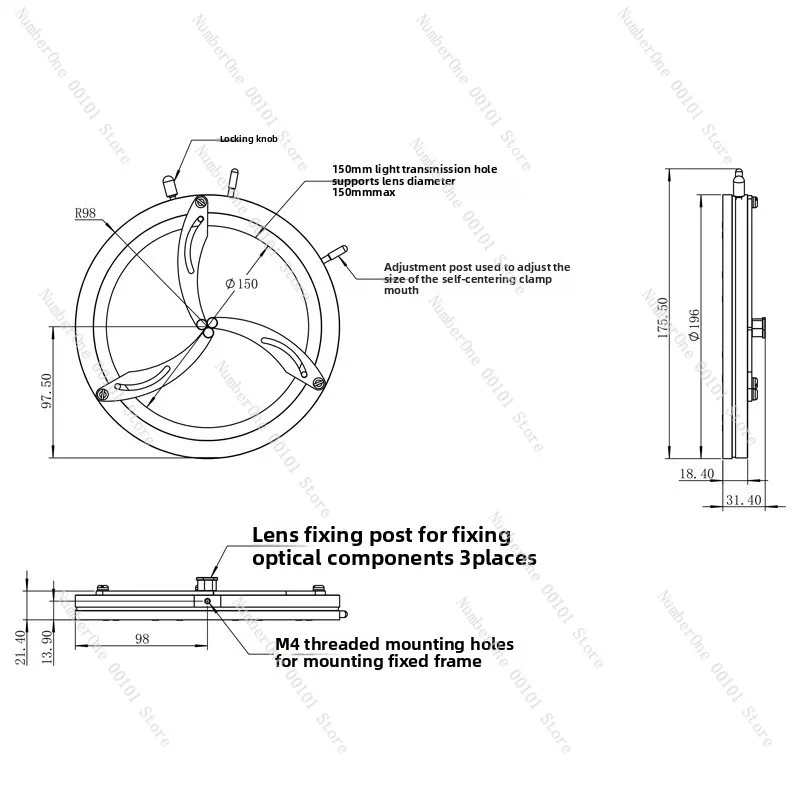 

Optical Standard Self-centering Lens Holder, Adjustable Diameter Size Lens Mount Clamp Holder Mount