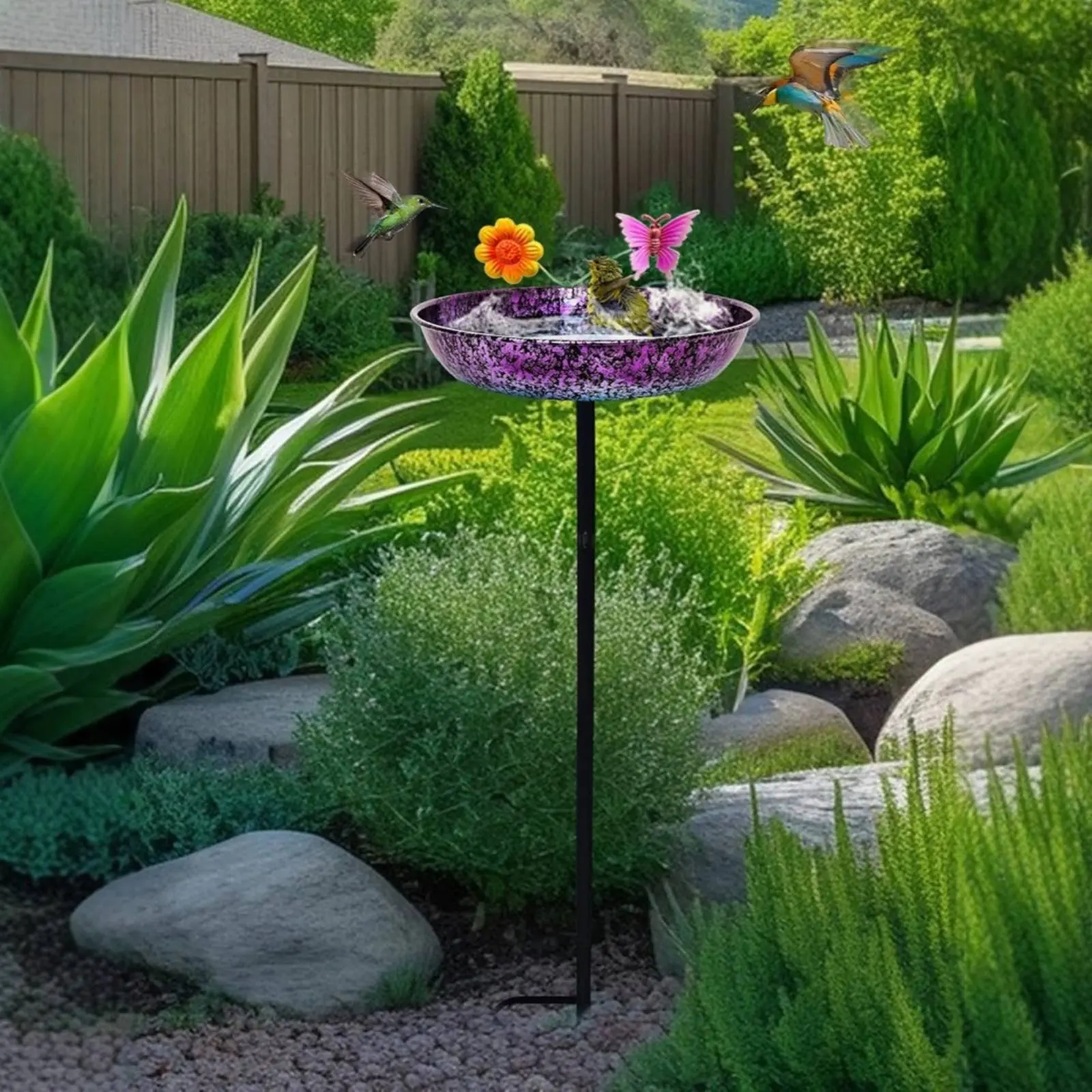 Metal Bird Bath Long-Lasting Round Bird Bath Basin Garden Decor Elegant Solar Fountain Compatible for Yard