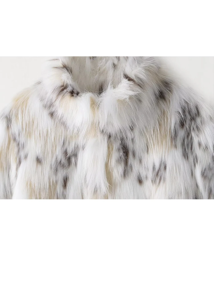 HH Mode Vrouwen Winter Nepbont Effect Jas Hoge Kraag Lange Mouwen Print Uitloper 2025, Vrouwelijke Warme Street Style Jas