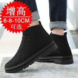 Invisible Elevator Shoes Men Boots Hidden Heels Height Increasing High Top Canvas Lift Shoes Increase 10CM 8CM Height Shoes