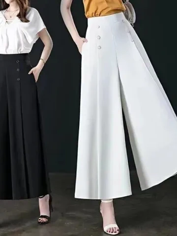 Cintura alta drapeado sensação calças de perna larga saia calças cintura elástica das mulheres verão nova versão coreana sle solto ajuste calças mãe