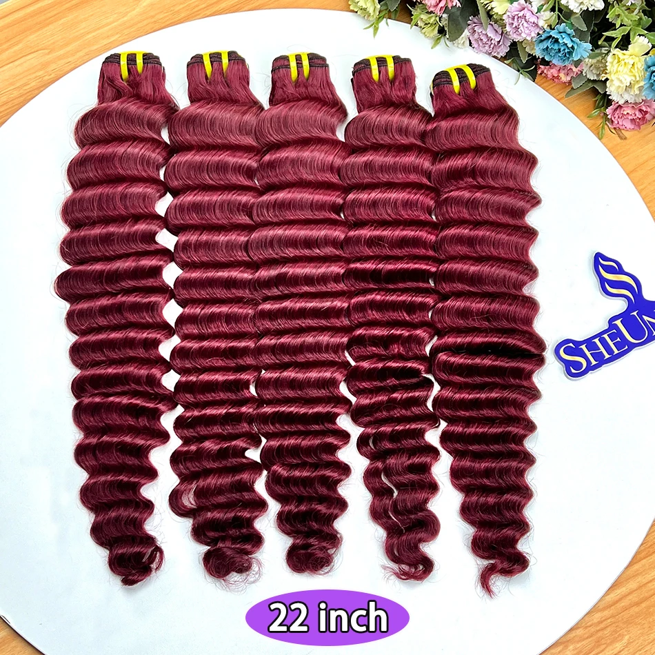 #99j Burgundy Color Deep Wave Human Hair Bundles 100 Grams Double Weft 100% Vietnamese Raw Virgin Hair Wavy Weaving Extensions
