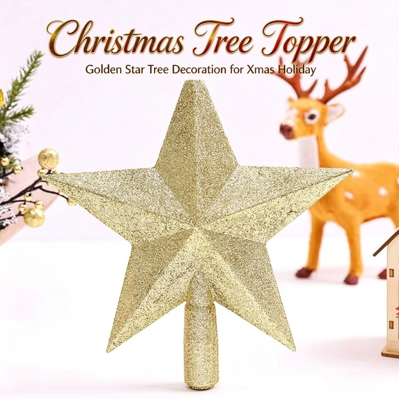 1PC Christmas Tree Top Decoration Pendant with Five Pointed Star Sparkling Pink Tree Top Decoration DIY Holiday Supplies