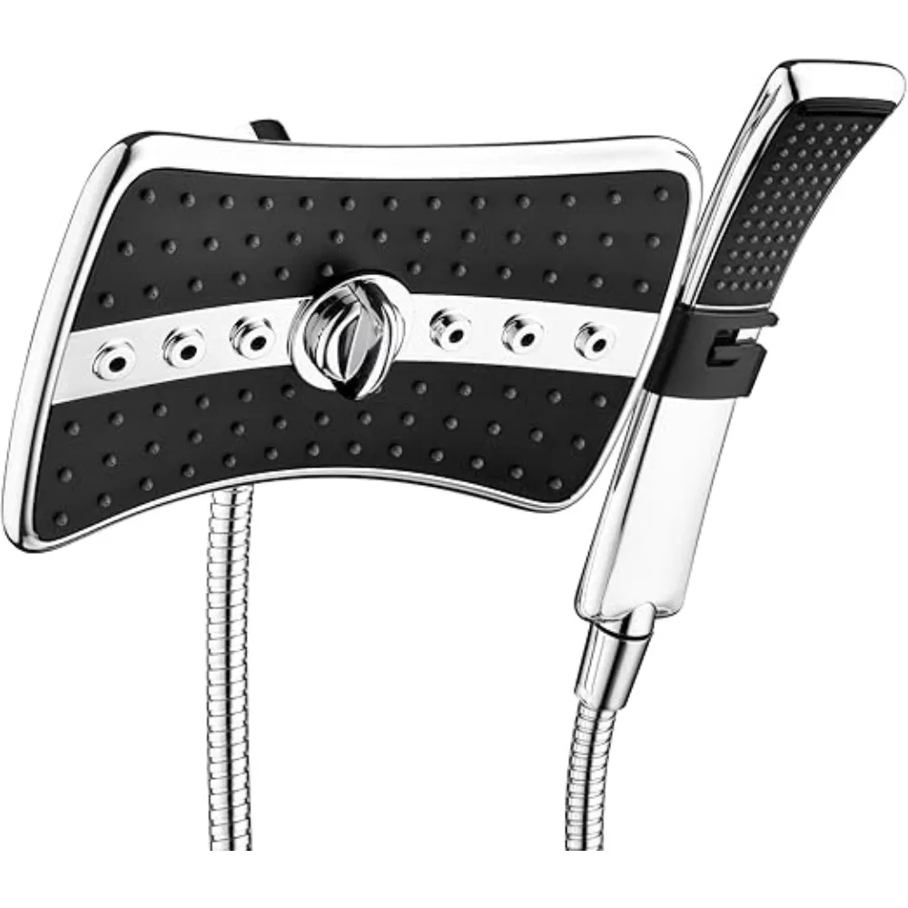 

Комбинированный набор с двойной насадкой для душа, ручной и дождевой насадкой с черным лицом, длинный шланг из нержавеющей стали длиной 152 см для ванной комнаты
