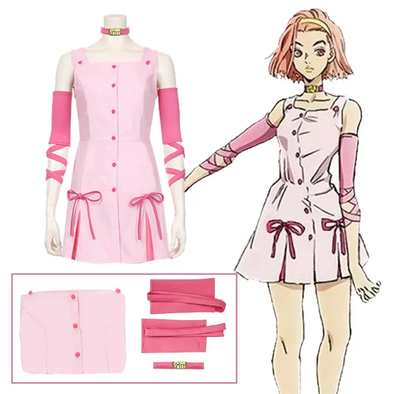 Disfraz de Anime JoJo's Bizarre Adventure Sugimoto Reimi, disfraz de mujer adulta, vestido rosa, traje de uniforme de Halloween