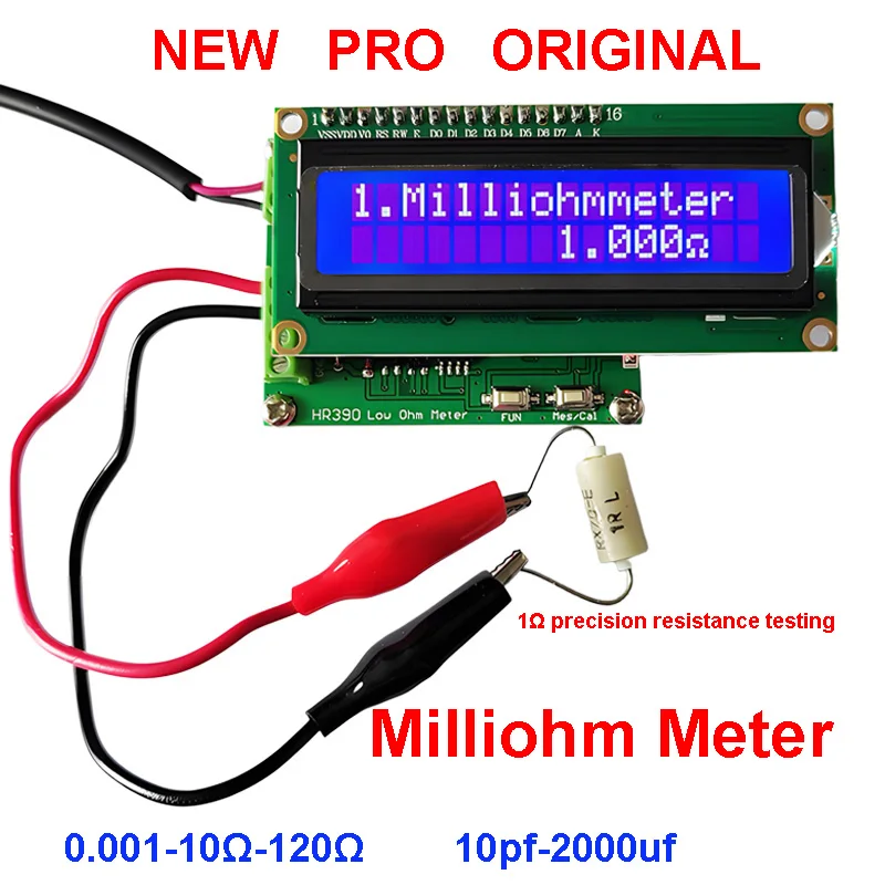 Portable High Precision 0-10Ohm Milliohm Meter 0 to 120Ohm Low Resistance Tester HR390 Capacitance Meter Module