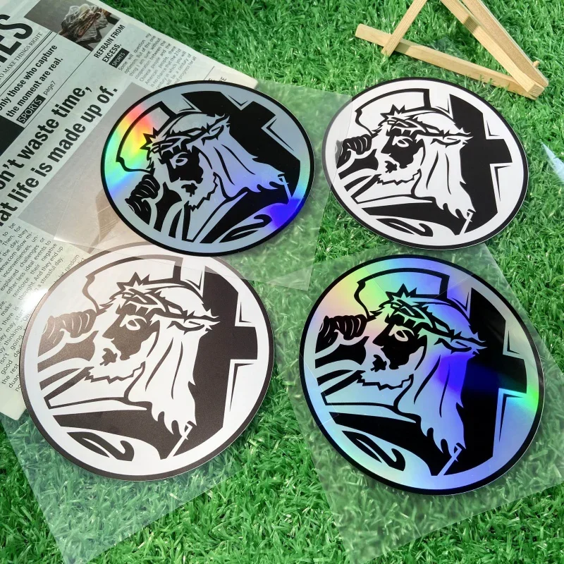 

1PC/2PCS Eye-catching Reflective Jesus Decals,Perfect for Decorating Motorcycle Helmets, Refrigerator Doors,and Bicycle Frames"