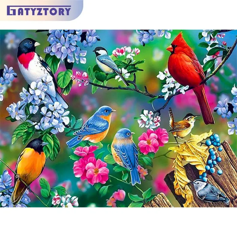 

GATYZTORY Diamond Painting With Frame Bird And Flowers For Handicrafts Mosaic Art Wall Decors For Adults Cross Stitch Unique Gif