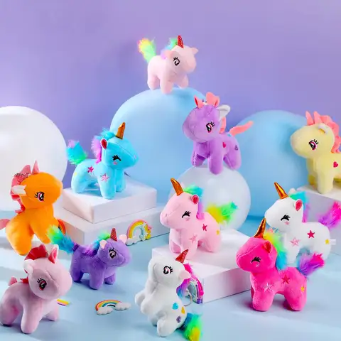 4-24pcs Mini Plush Unicorn Stuffed Animals Unicorn Party Favors Bulk Toys DIY Plush Keychain Stuffed Animal for Kids Party Favor