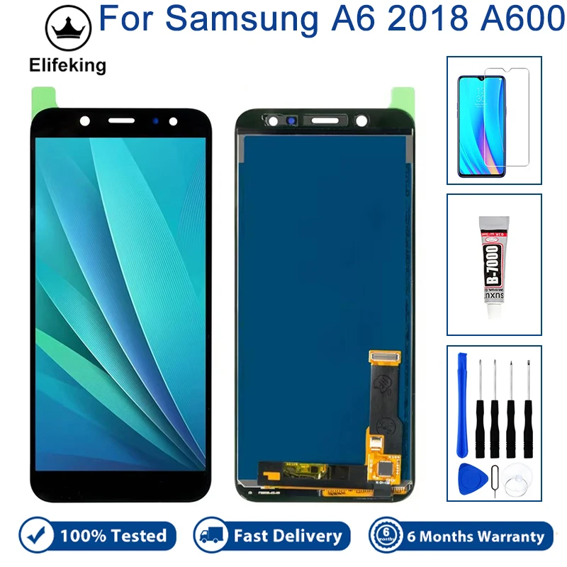 

5,6-дюймовый экран для Samsung Galaxy A6 2018 A600 A600F A600FN, ЖК-дисплей, сенсорная панель, дигитайзер в сборе, запасные части, без битых пикселей