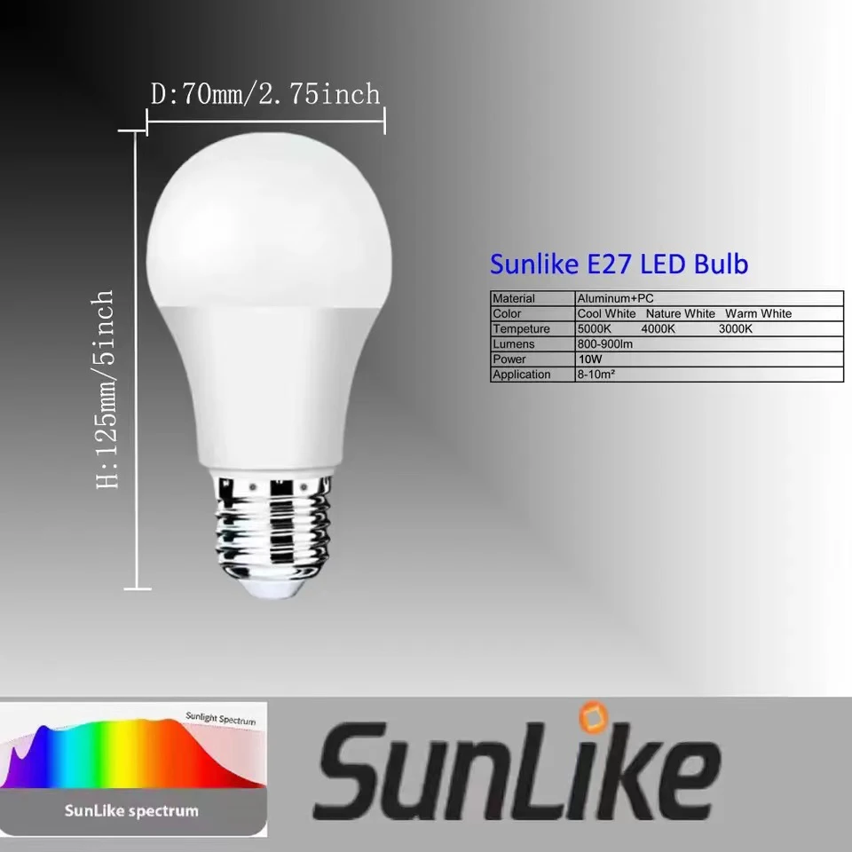 1PCS Sunlike LED Bulb E27 10W 850lm Sun Spectrum Healthy For Human Eys And Plant Growing