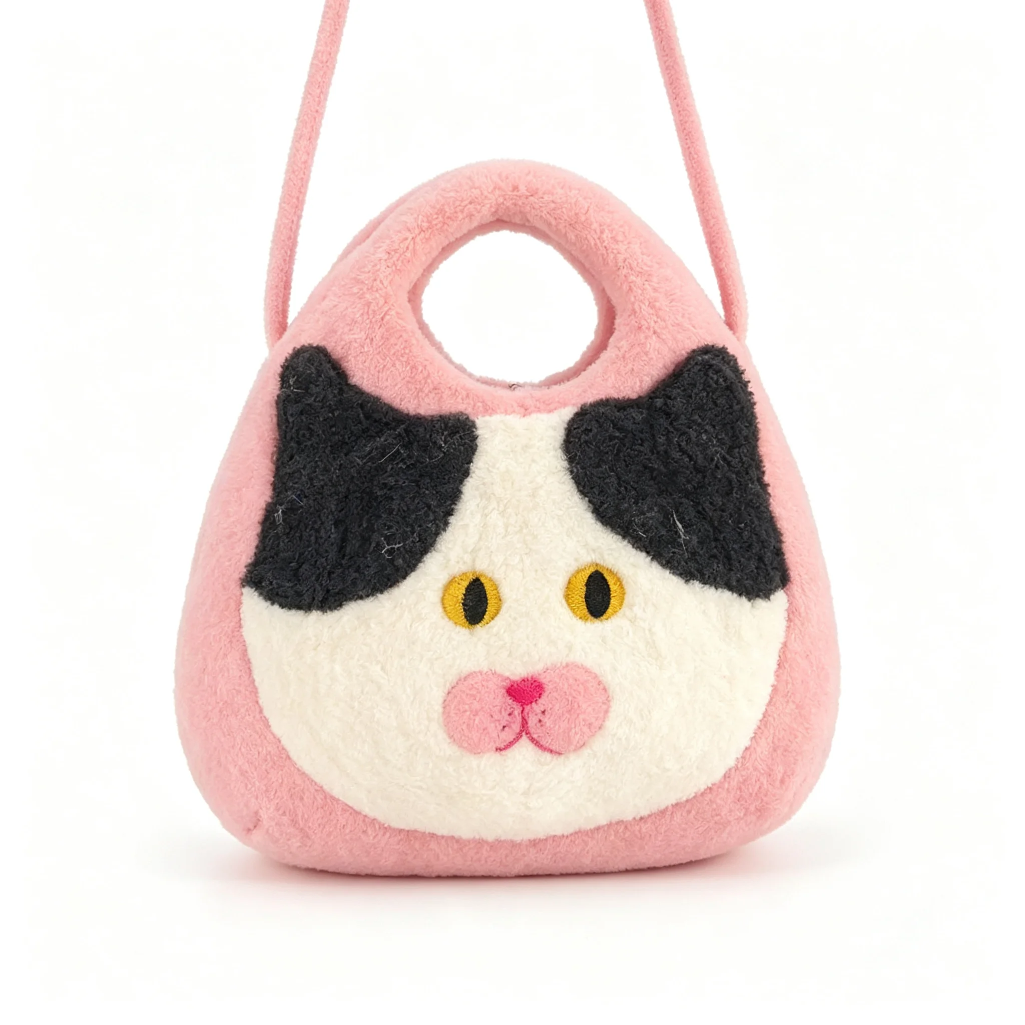 Pink Rose Red Black Cute Plush Cat Face Crossbody Bag Fuzzy Calico Cat Top Handle Shoulder Handbag Phone Purse for Women Girls