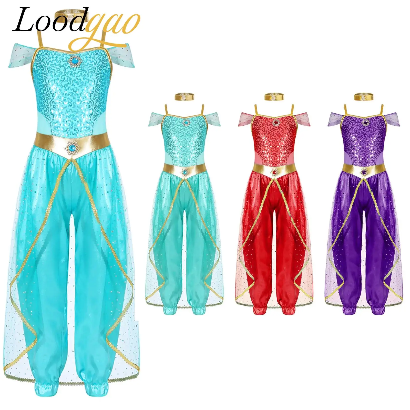 

Girl Cosplay Arabian Princess Costume Belly Dance Jumpsuit Indian Oriental Fancy Dress Up Roleplay Halloween Performance Costume