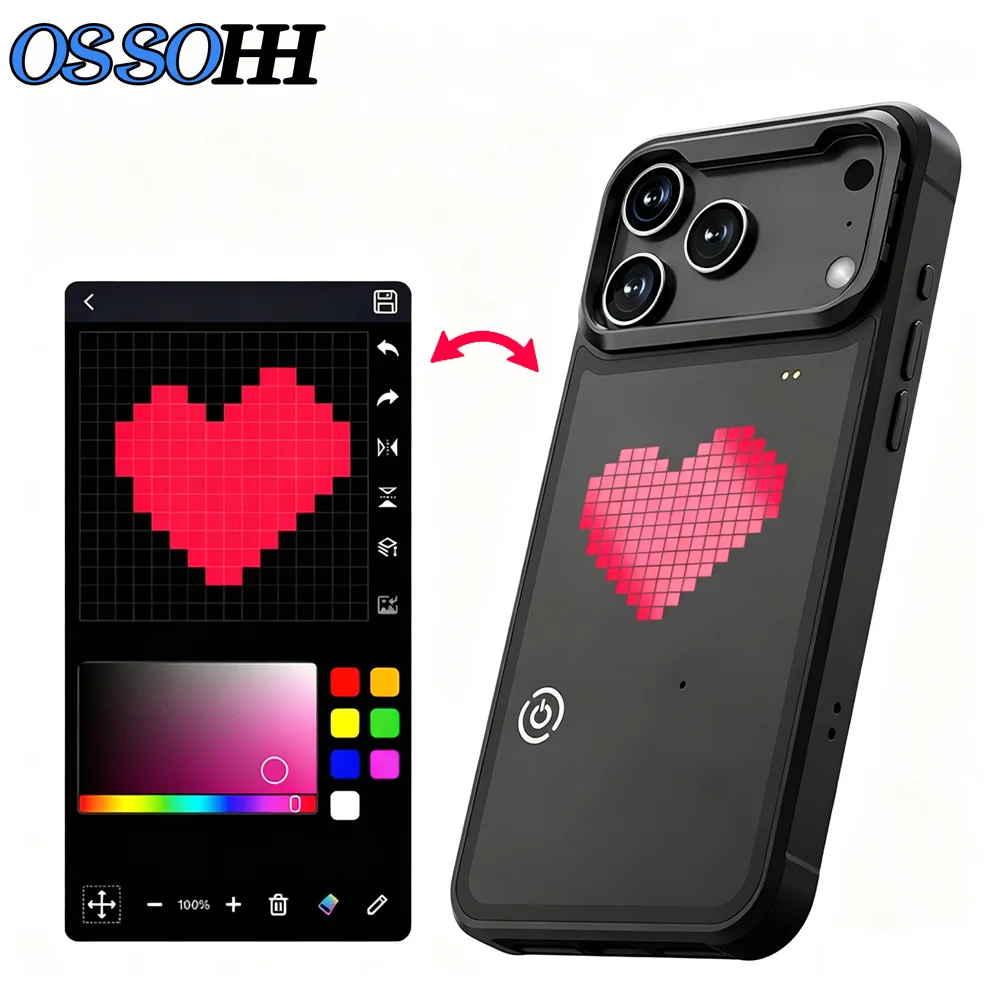 

1PCS DIY LED Pixel Phone Case for iPhone 17/17 Pro/17 Pro Max, Shockproof Protective Cover with Foldable Stand