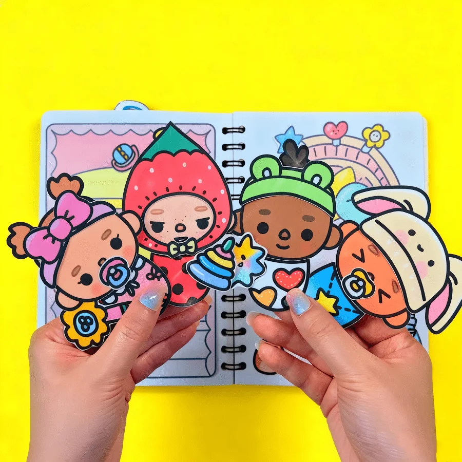 3D Baby Room Sticker Quiet Book DIY Kit, Unfinished Kids Scrapbook Set with Cutout Stickers, Handmade Craft Relaxing Toy