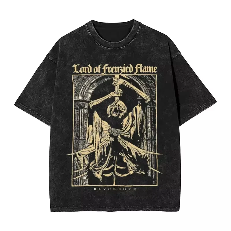 Washed T Shirt Eldened Ringed Lord of Frenzied Flame Hip Hop T-Shirts Oversize Streetwear Cotton Tops Tee Shirt Men Women