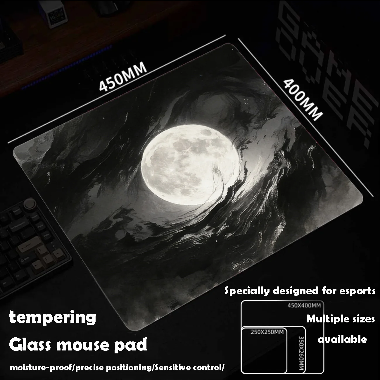 Full Moon Night Glass Mousepad Sora Game Mouse Pad Customized Pattern Tempered Smooth Gaming Desk Mat Fps Esports Office Gaming