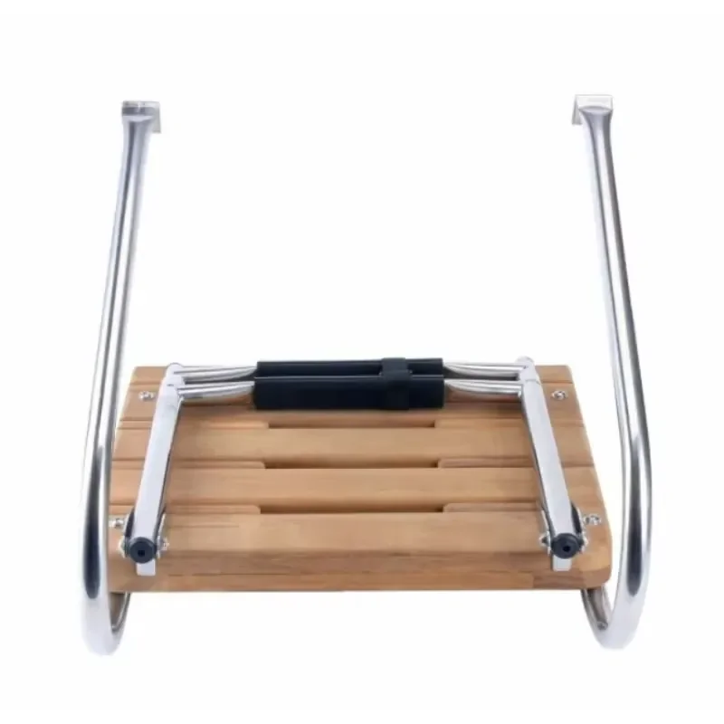 2026 2 Step Telescoping Marine Ladder for Boats RVs Campers Stainless Steel Retractable Platform Ladder Solid Teak Wood Steps view 4