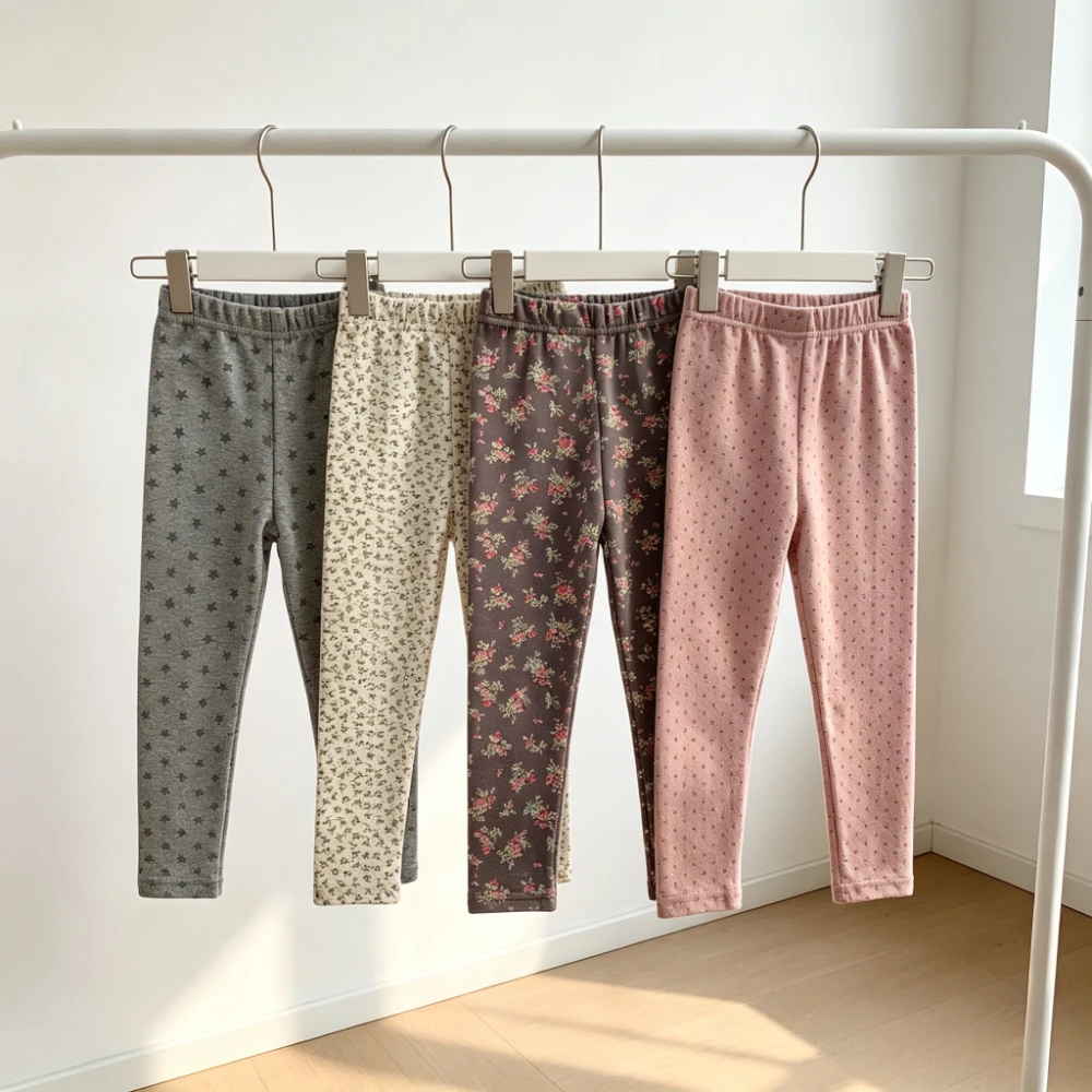 Girls Stretch Cotton Leggings Floral and Star Print Skinny Pants Kids Soft Elastic Waist Long Tights Autumn Winter Daily Wear