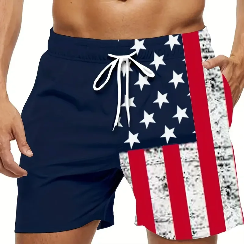 2026 American Flag Print Swimwear Shorts Men Summer Beach Breathable Quick Dry Sport Jogging Short Pants