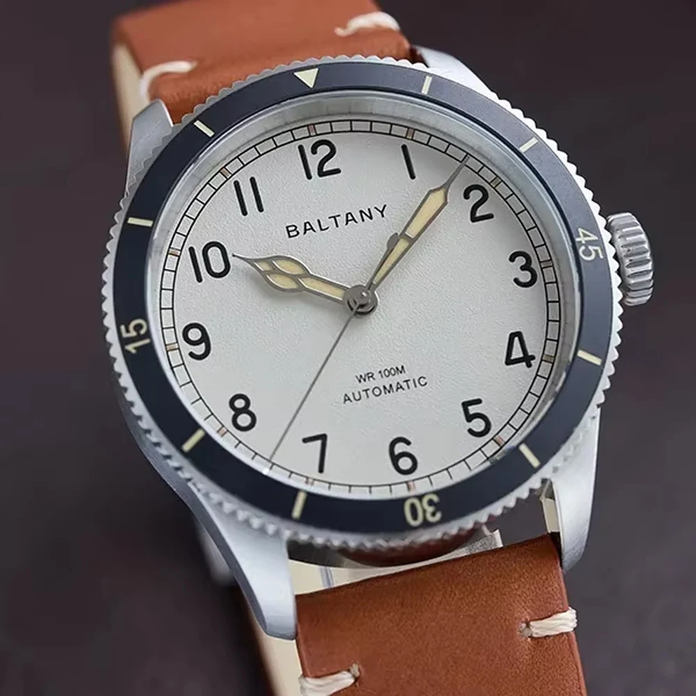 Baltany NH38 Automatic Mechanical Watch Pilot Watch Khaki Aviation Homage Ceramic Bezel Vintage Wristwatch S2076