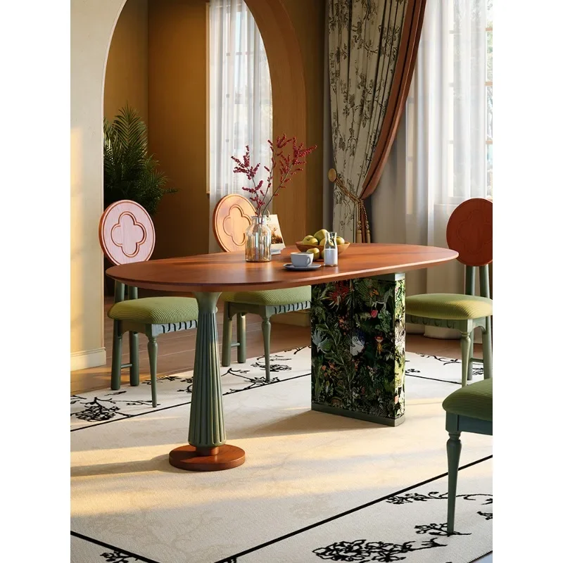

Retro solid wood dining table high-end small apartment medium and ancient style living room