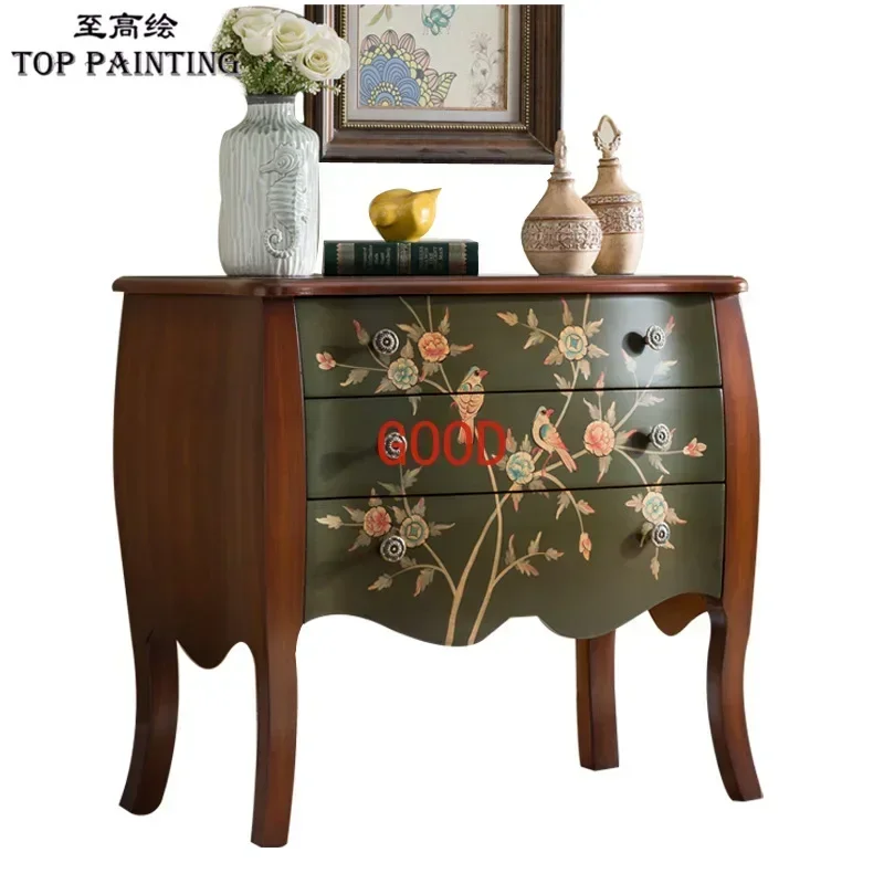 American Country Chest of Drawers Living Room Locker Dark Green Hallway Cabinet