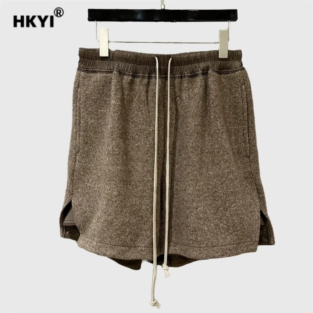 HKYI レディース ウール ショートパンツ、伸縮性ウエストバンドと巾着デザイン、カジュアルで多用途、カジュアルなショートパンツの感覚