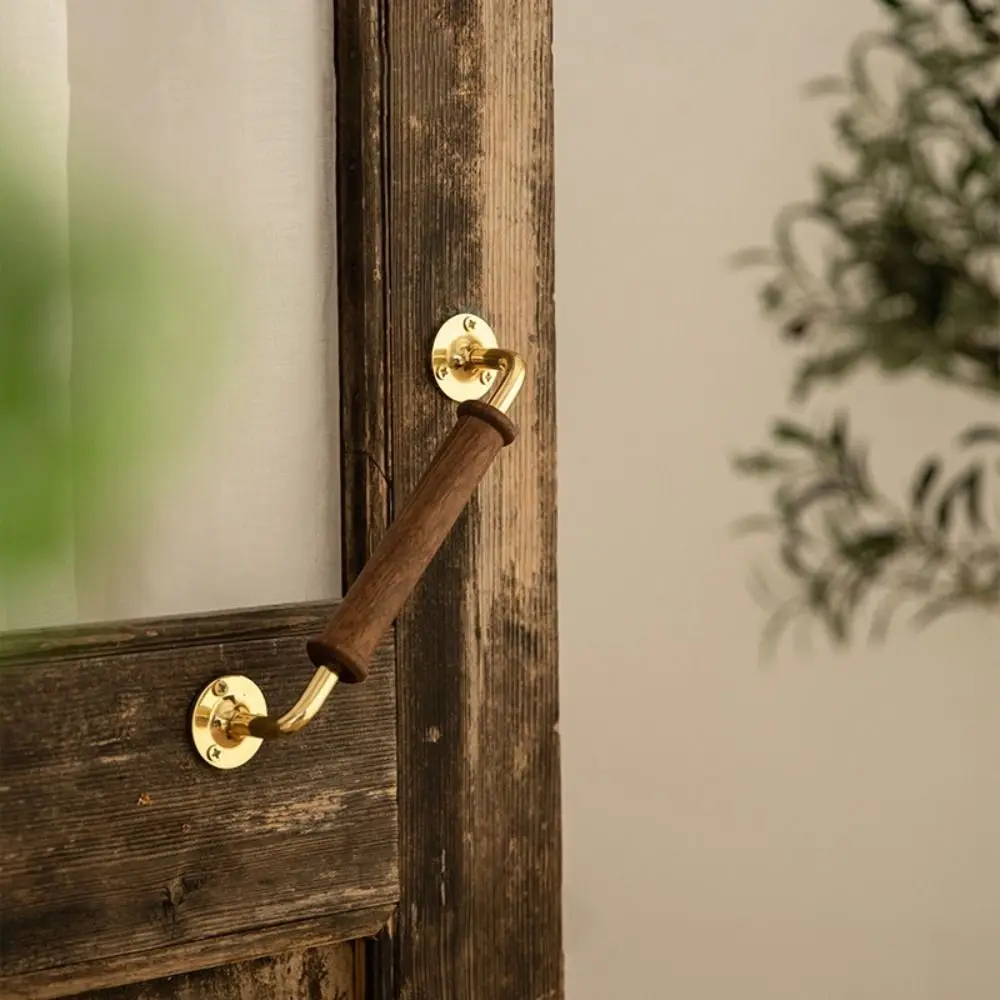 

Solid Wood Walnut Wood Handle Light Luxury Premium Quality Vintage Door Handles Brass Base Vintage Decor Furniture Handle