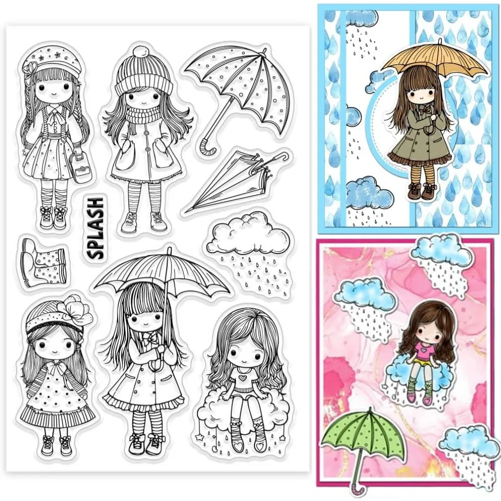 Rain Lady Klare Stempel Regenschirm Silikon Klare Stempel Siegel Frau Transparente Stempel für DIY Scrapbooking Kartenherstellungsset