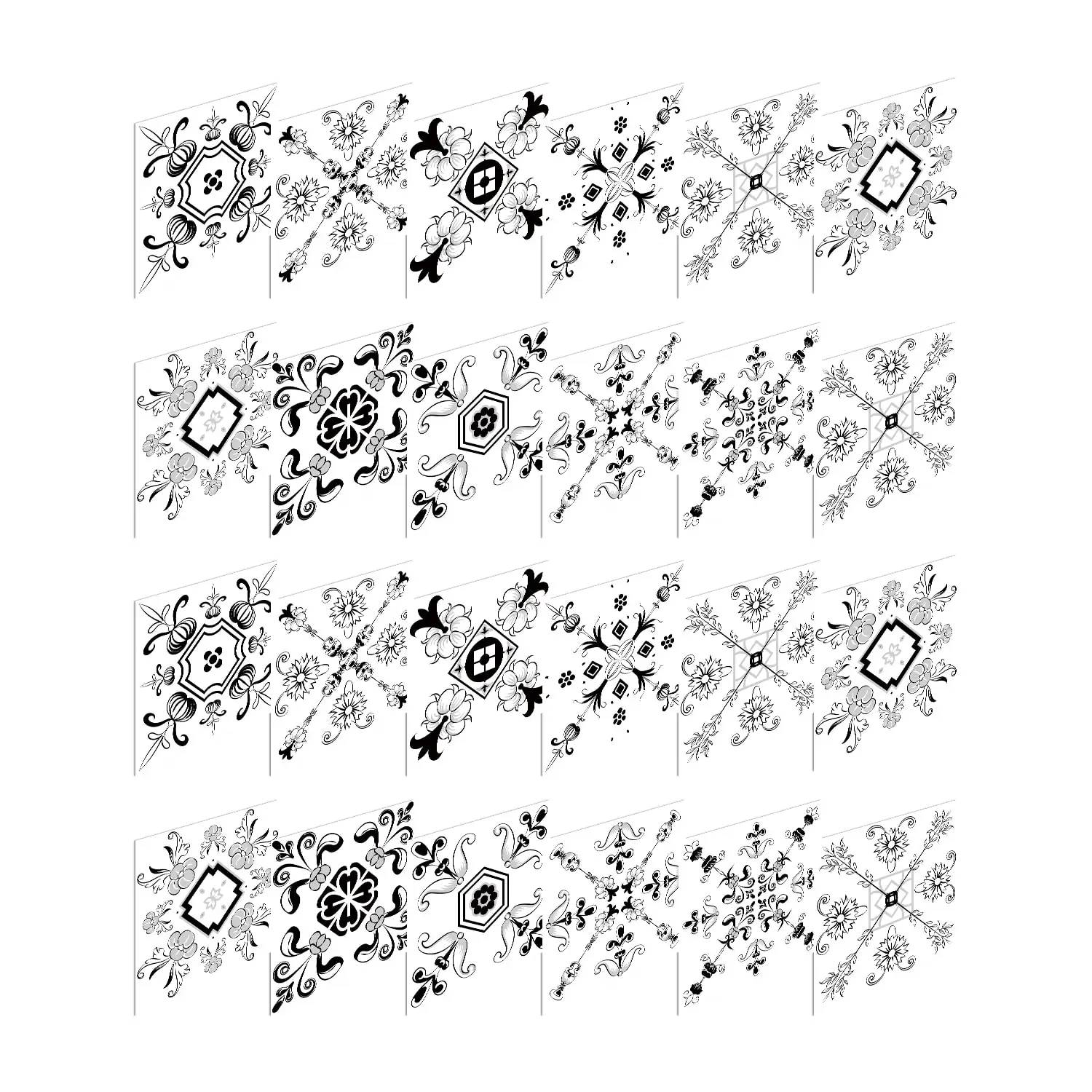 

Black and white retro geometric floral tile wall stickers for kitchen walls/living room background walls/studio decoration