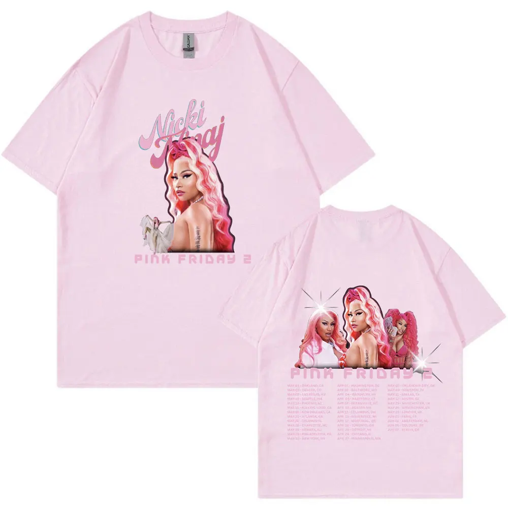 Raper Nicki Minaj T Shirt różowy Friday 2 Gag City światowa trasa koszulki męskie kobiety moda estetyczna T-shirt w za dużym rozmiarze z krótkim