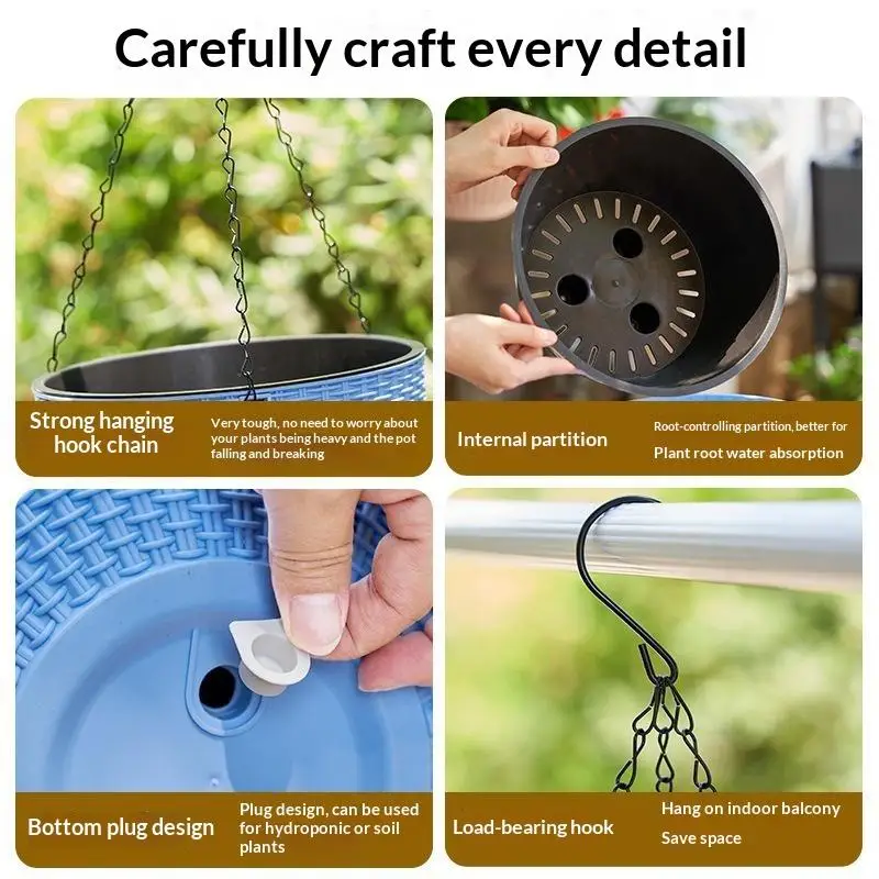 1 Set European Style Honeycomb Pattern Imitation Rattan Flower Pot Indoor Hanging Basket Plastic Flowerpot