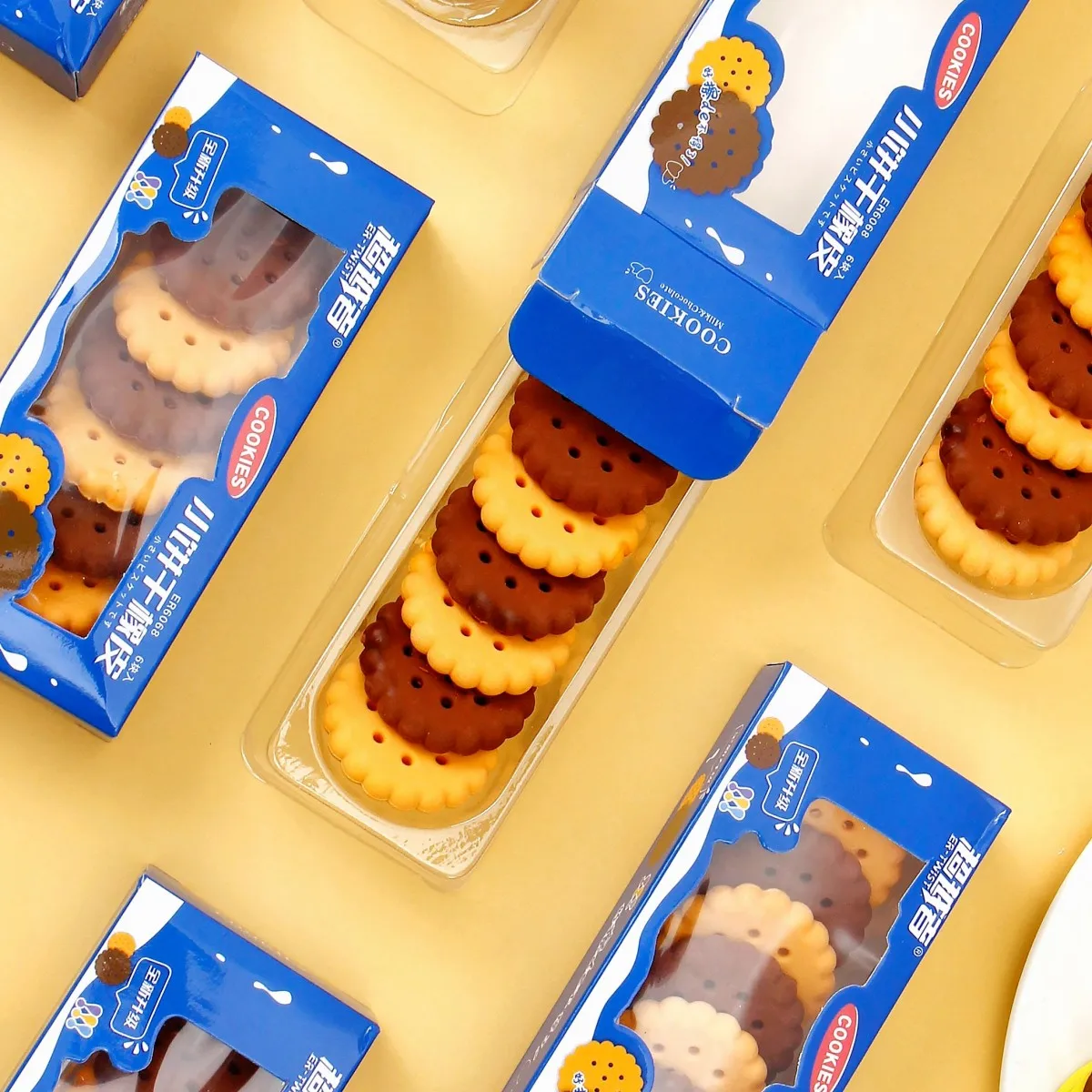 1 Schachtel Keks-Radiergummi-Briefpapier, süßer Kawaii-Schulbedarf aus kreativem Keksgummi, neuartiger und süßer Kuchen-Radiergummi